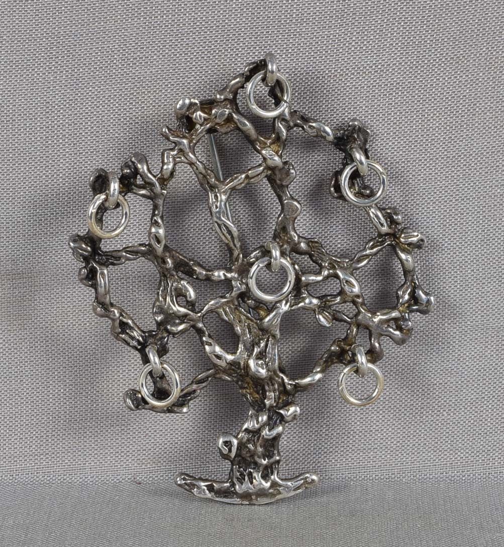 Vintage silver BROOCH TREE with rings