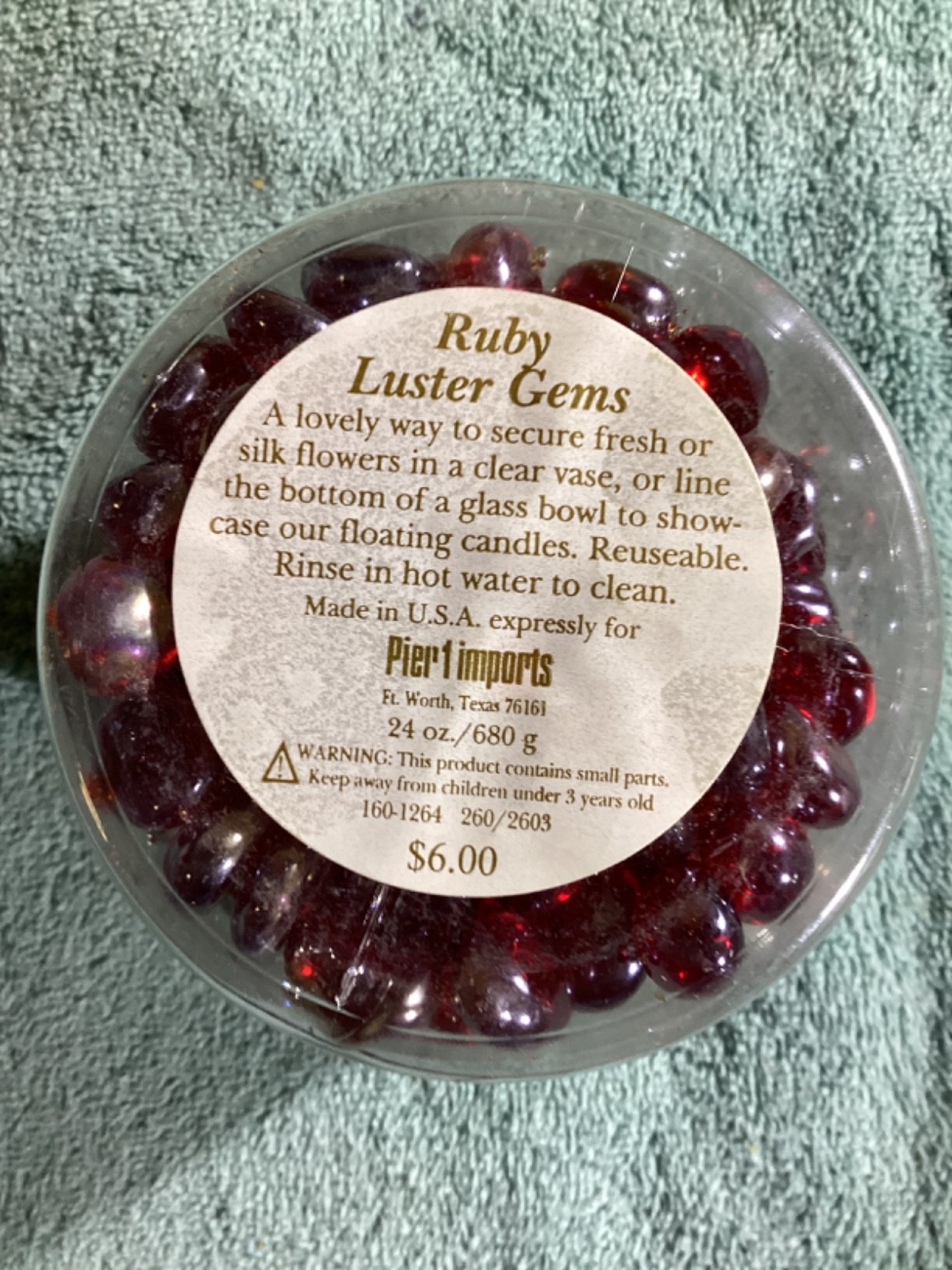 Pier 1 Imports Glass Ruby Luster Gems 24 oz/680g New in Jar