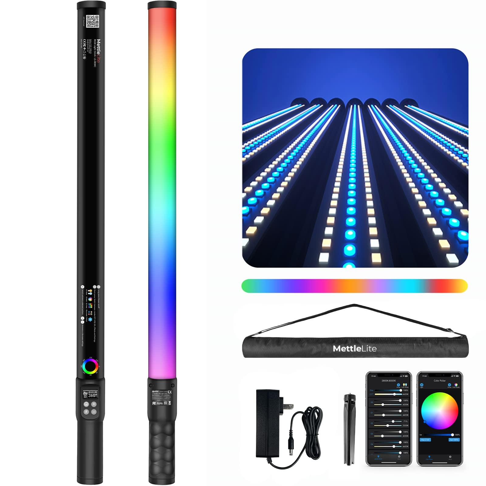 Mettlelite LS800C RGB LED Light Stick Full Color Continuous Output Video Ligh...