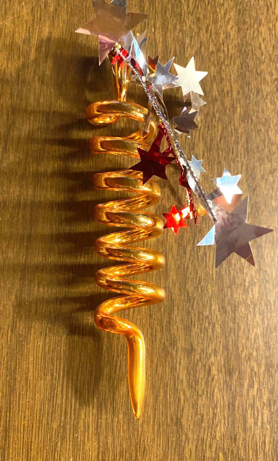 Silver Metallic Stars on Gold Spiral Blown Glass Christmas Ornament 5.5"