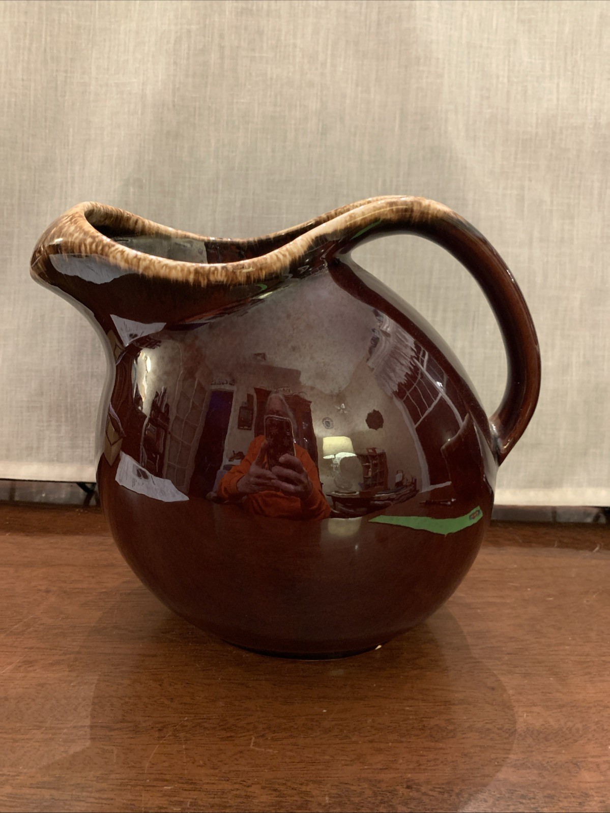 Vintage Hull Pottery Brown Drip Pitcher W/Ice Lip