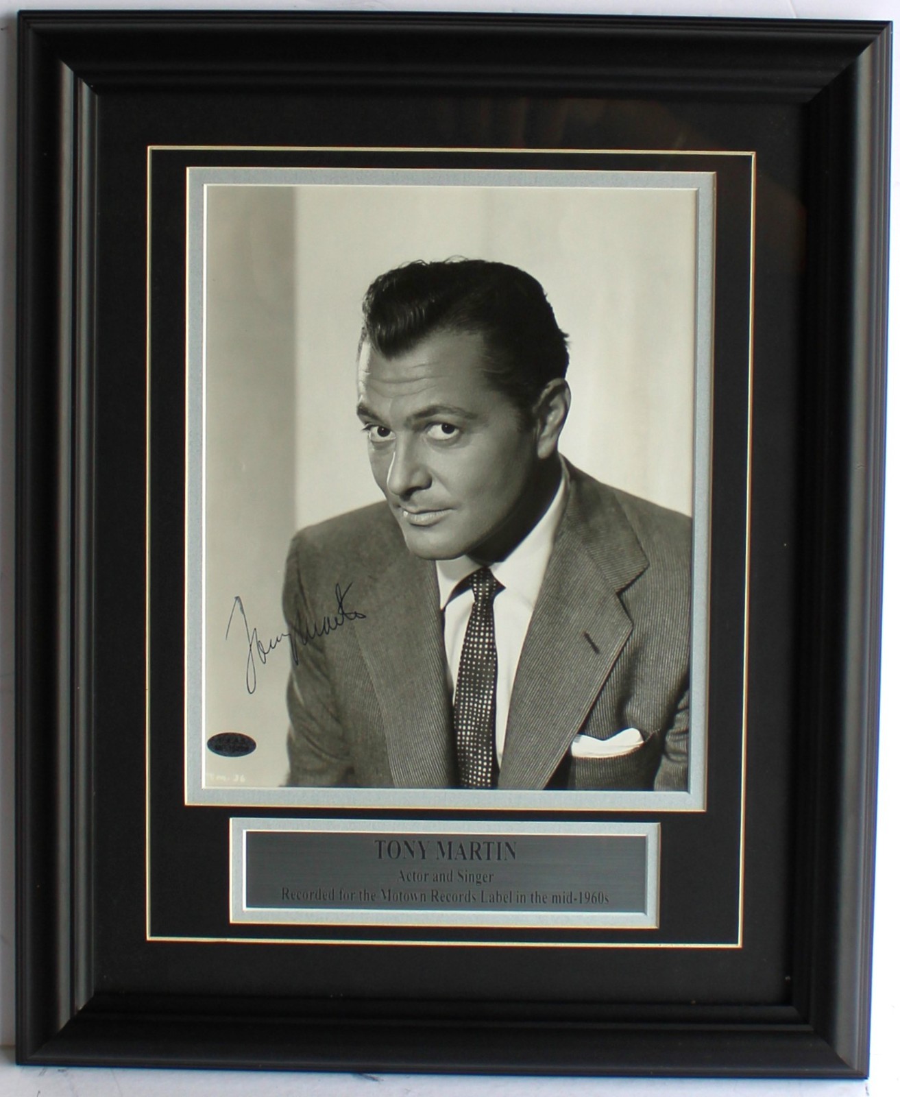 TONY MARTIN 1913-2012 SIGNED B&W PHOTO AMERICAN ACTOR SINGER FRAMED PAAS COA