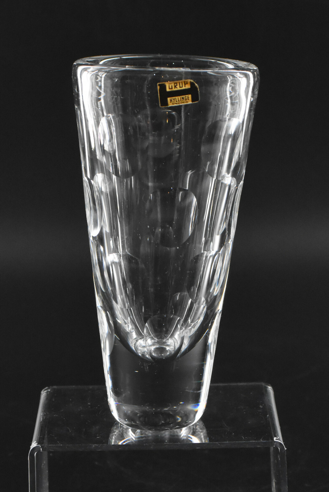 Orup Crystal Heavy Bottom Tapered Bud Vase 6" Hyllinge Glasbruk VTG Label