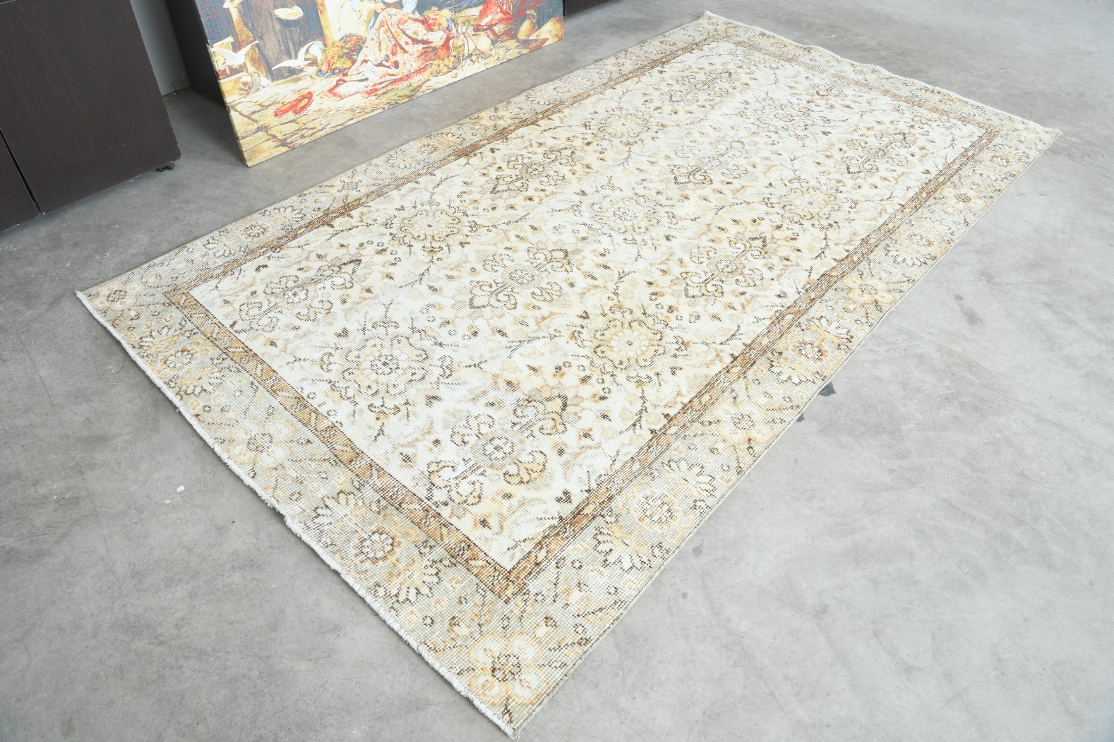 4x8 area rug, handmade vintage turkish small rug, faded oushak rug,60