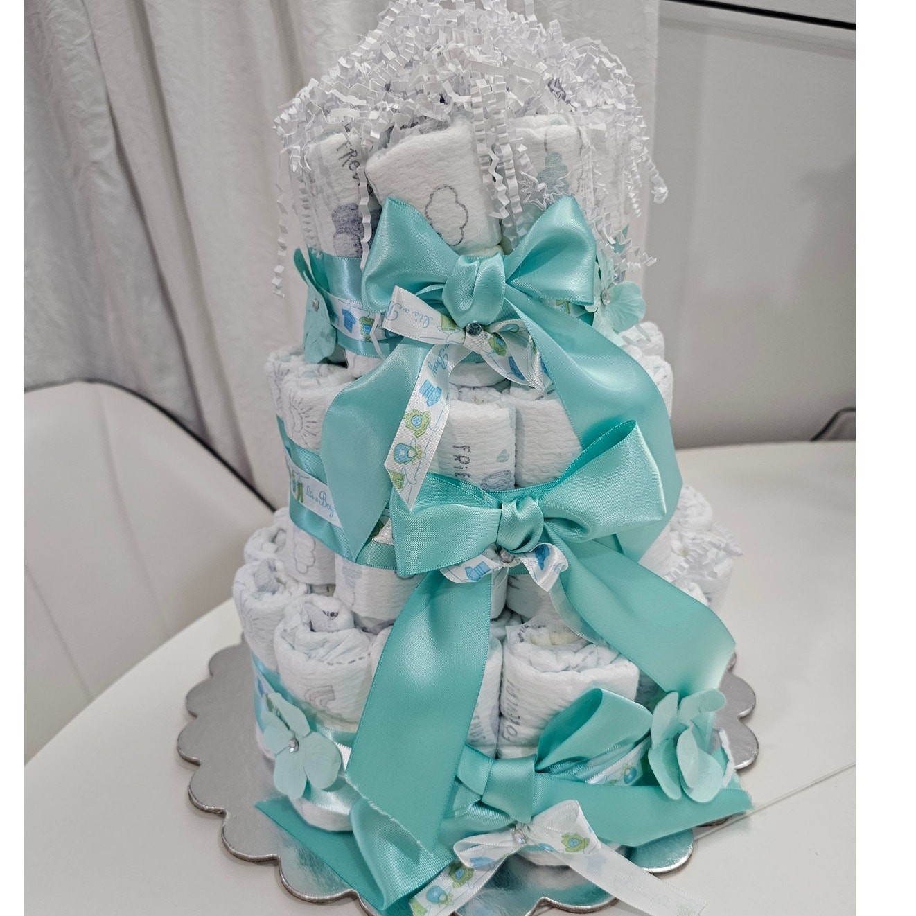 Traditional BOYS Diaper Cake PAMPERS NEWBORN Diapers 3 TIERS