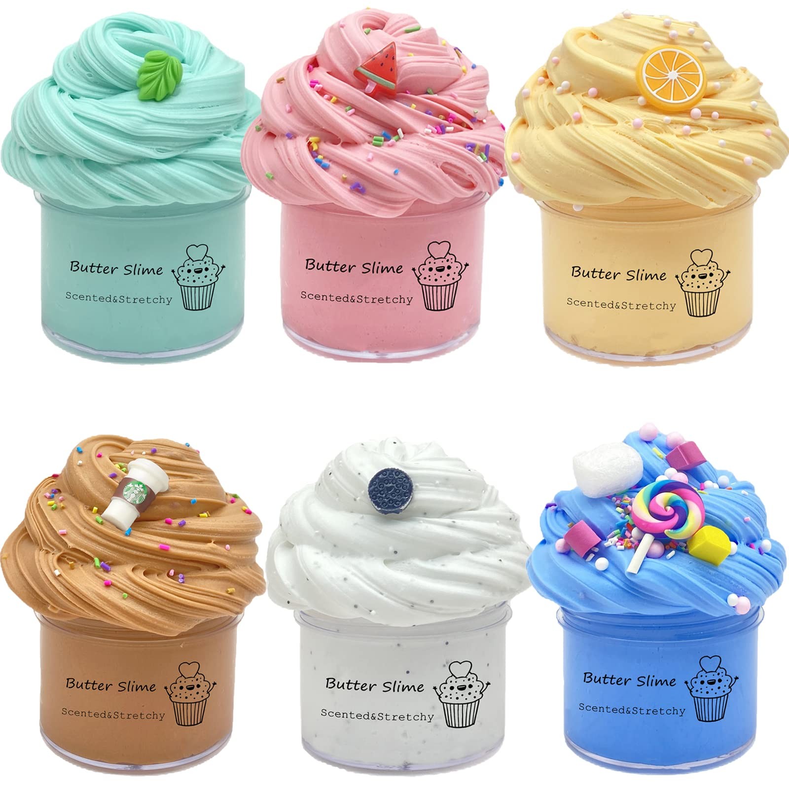 Butter Slime Kit 6 Pack Pre Made Sludge Toy for Party Favors, Super Small 