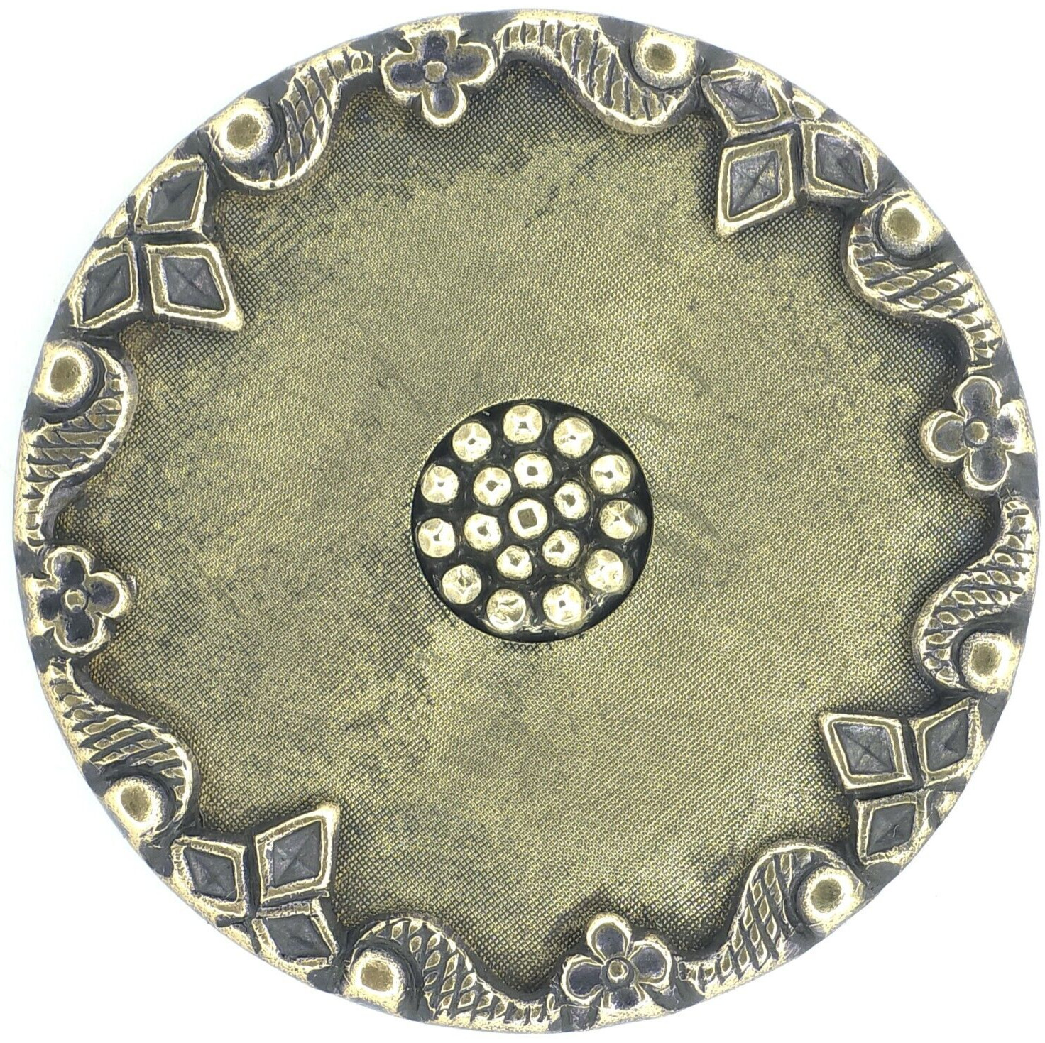 1.31" Antique Victorian Imitation Fabric Cut Steel Button Floral Lattice Border