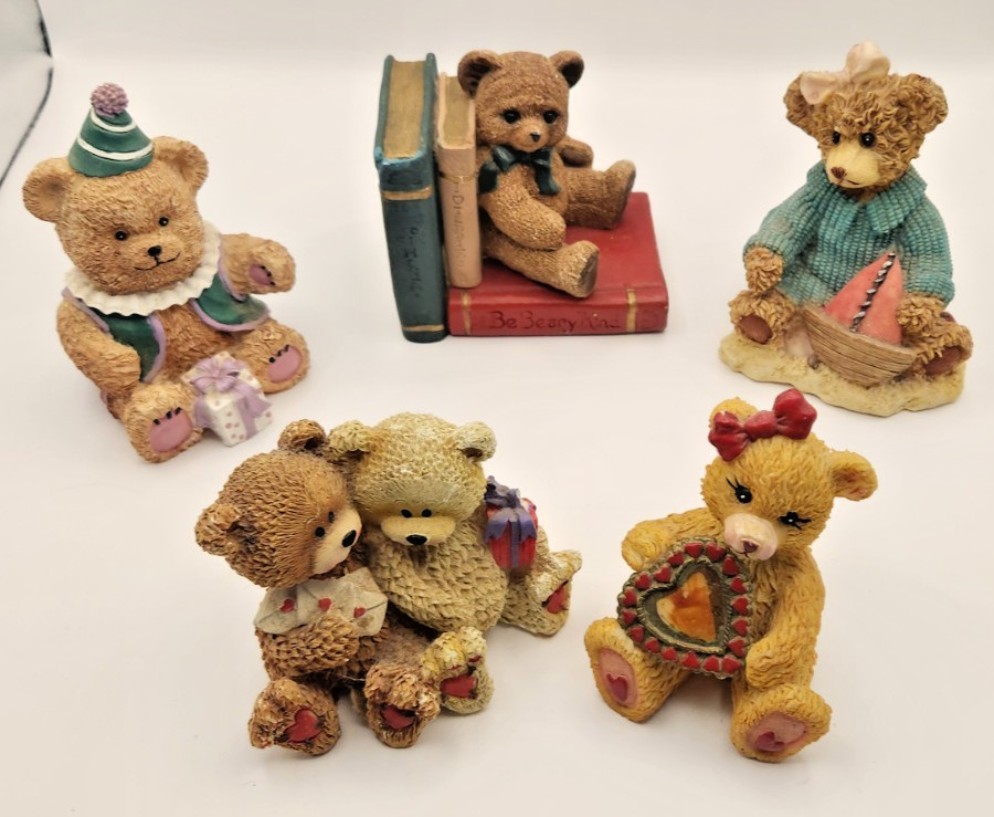 Resin Collectible Teddy Bears - Vintage 1990s - Lot of Five