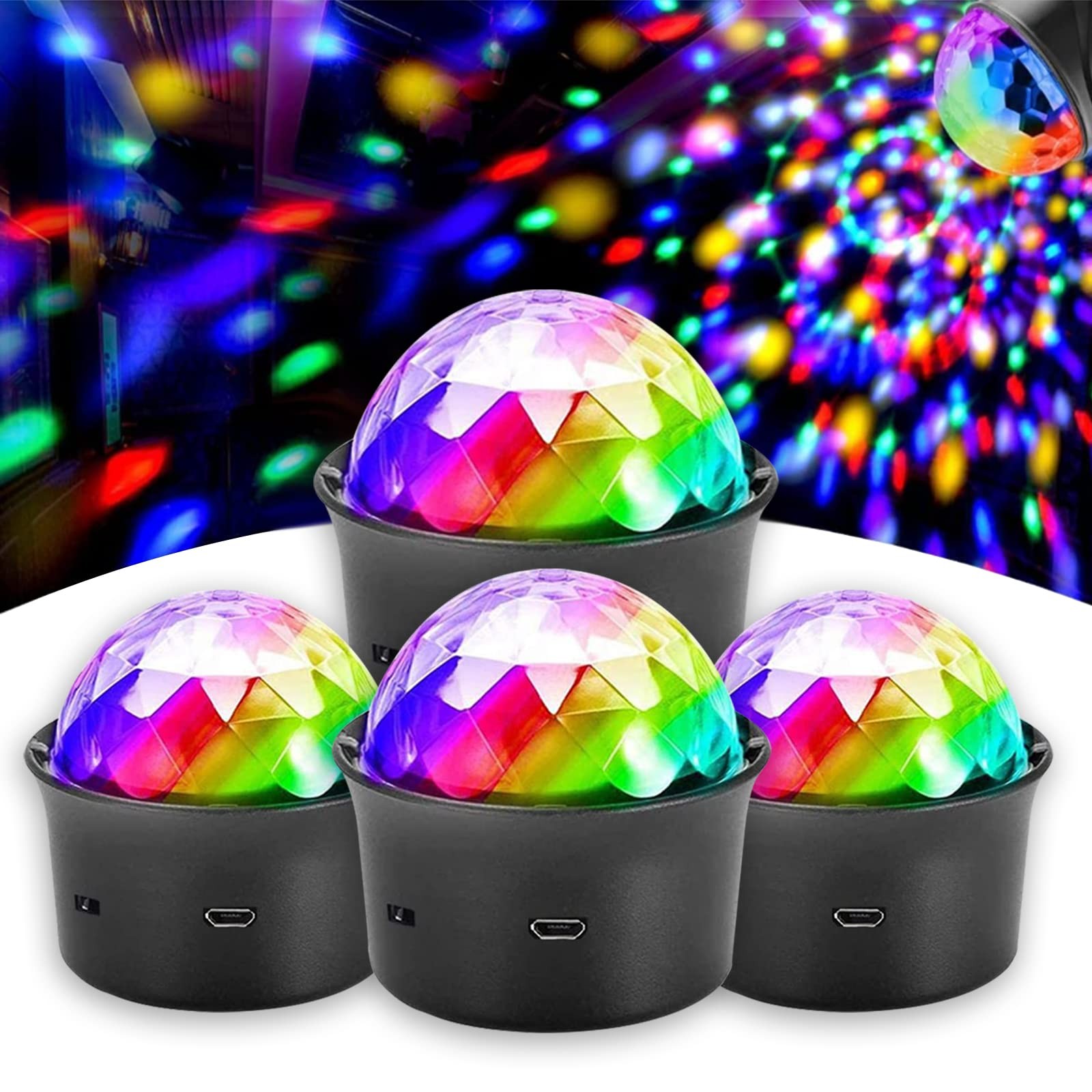 4 Pack Mini Disco Ball Light, Voice Activated Multicolor Disco Ball Party Lig...