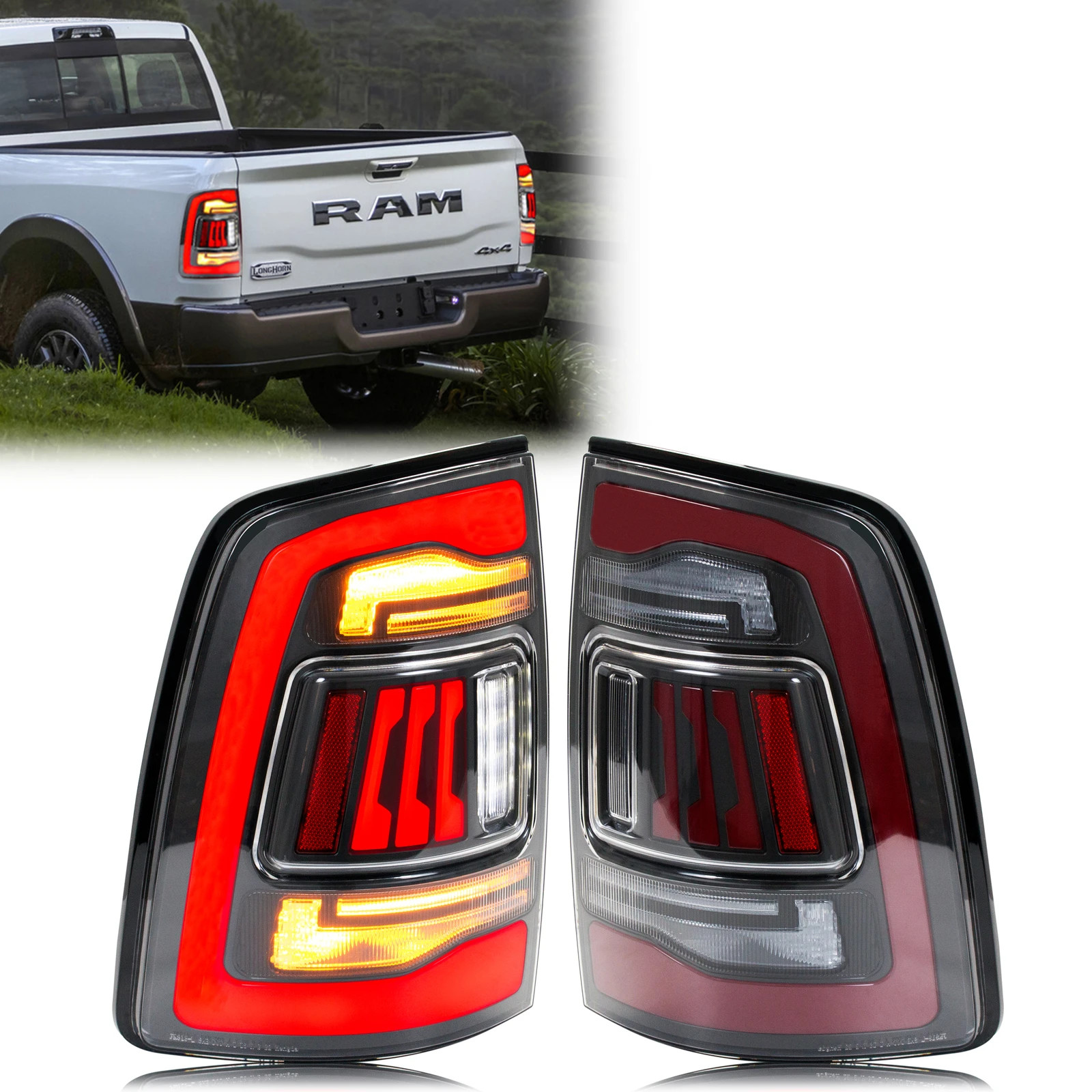 LED Tail Lights for Dodge Ram 2009-2018 4th Gen Sequential Yellow Turn Signal