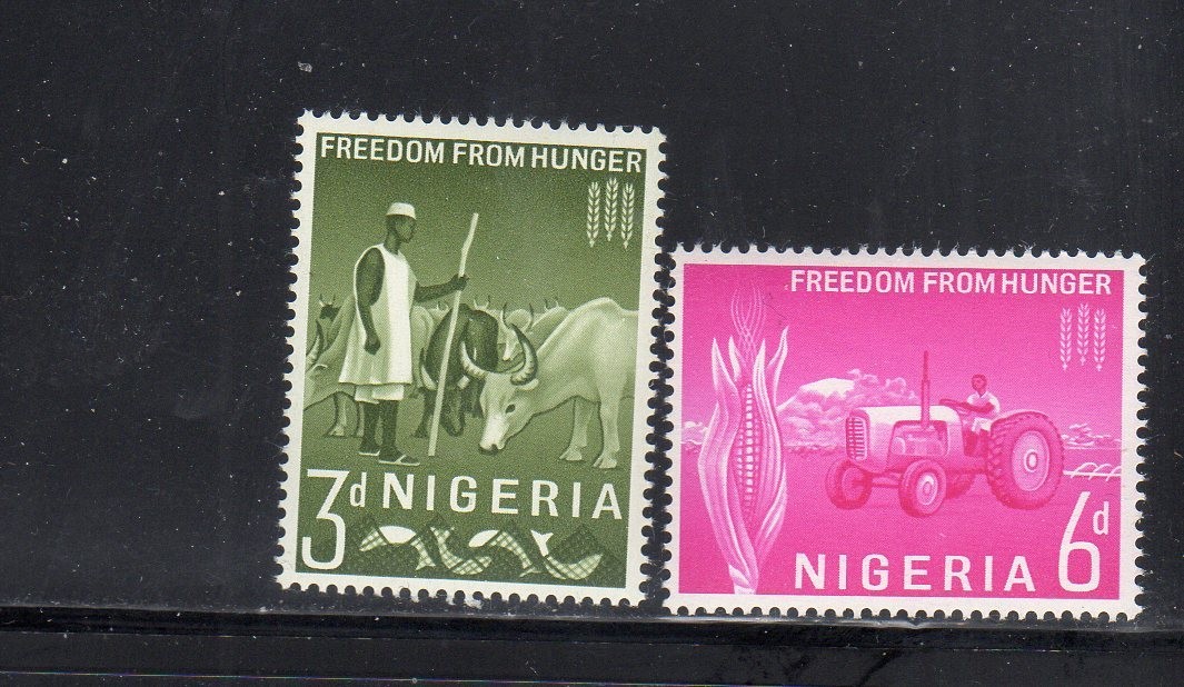 NIGERIA #141-142 1963 FREEDOM FROM HUNGER MINT VF LH O,G bb