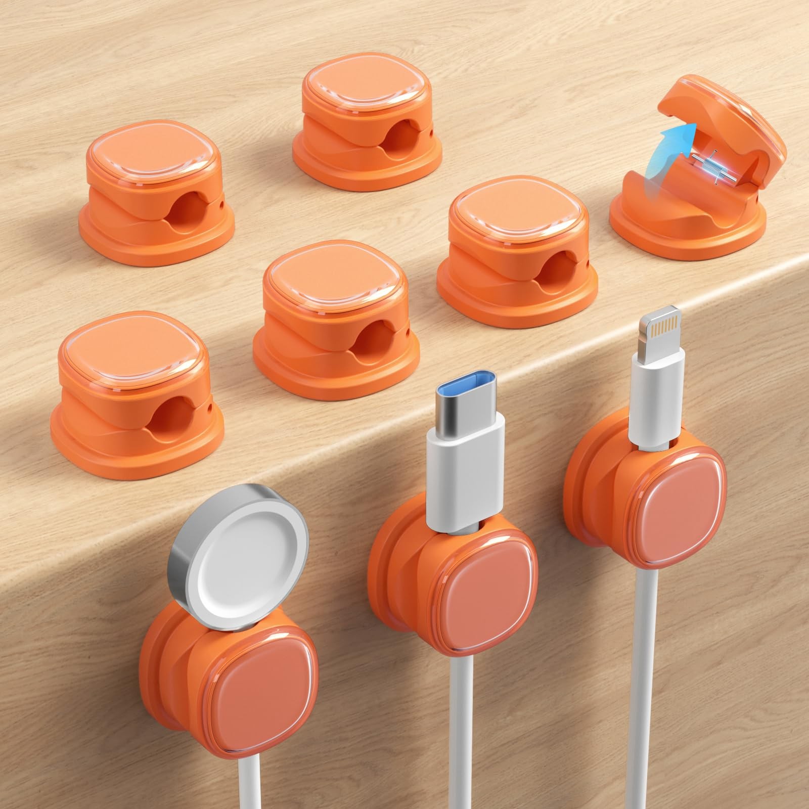 9 Pack Cord Organizer, Spring Cable Management, Adhesive Cute 9-Pack Orange 