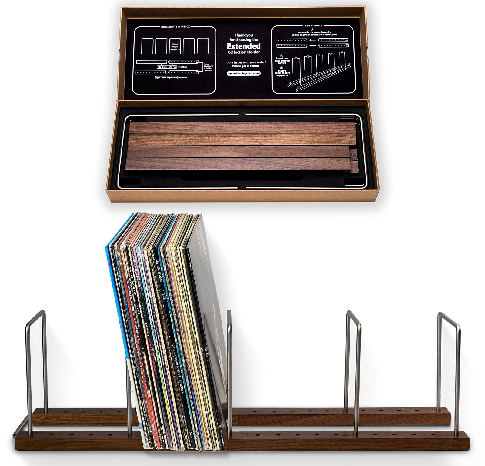 Vinyl Record Holder 100-150 LP Organizer Storage Walnut Optage Audio Stand Solid