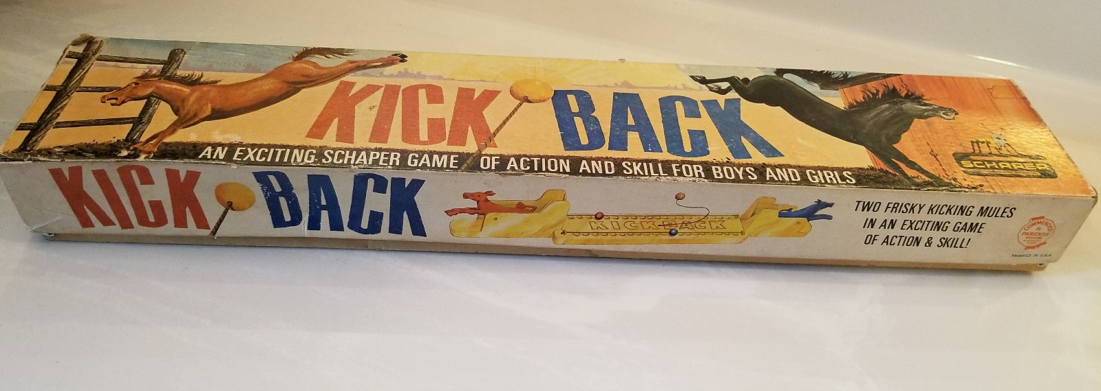 Vintage 1965 Schaper Skill Game - Kick Back Fighting Horses Dexterity Boxed Game