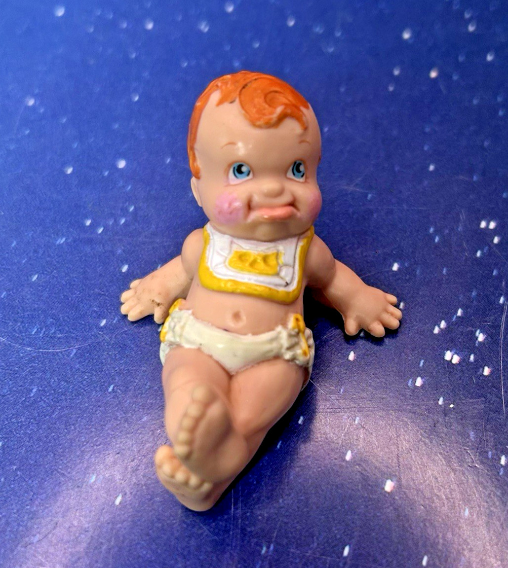 Vintage 1990s Galoob Magic Diaper Baby Red Hair Yellow & White Bib & Diaper