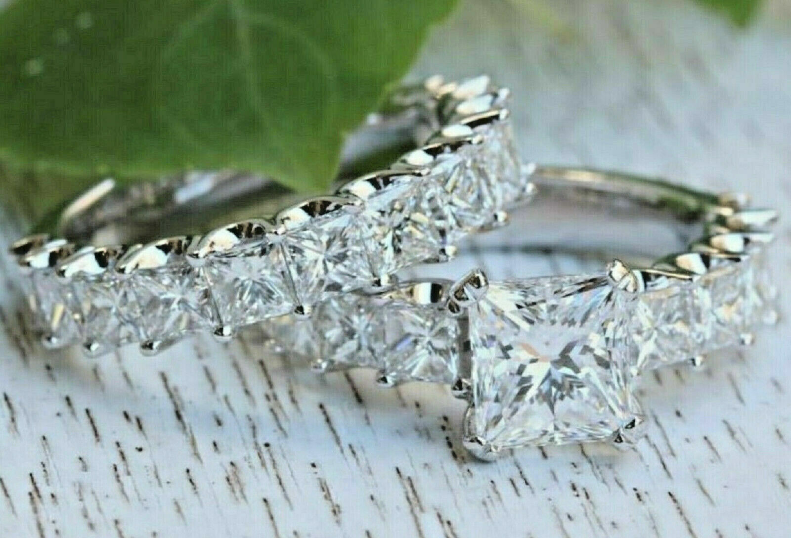 Princess Cut 5.50Ct Diamond 14k White Gold Bridal Ring Set Simulated in Size 7.5