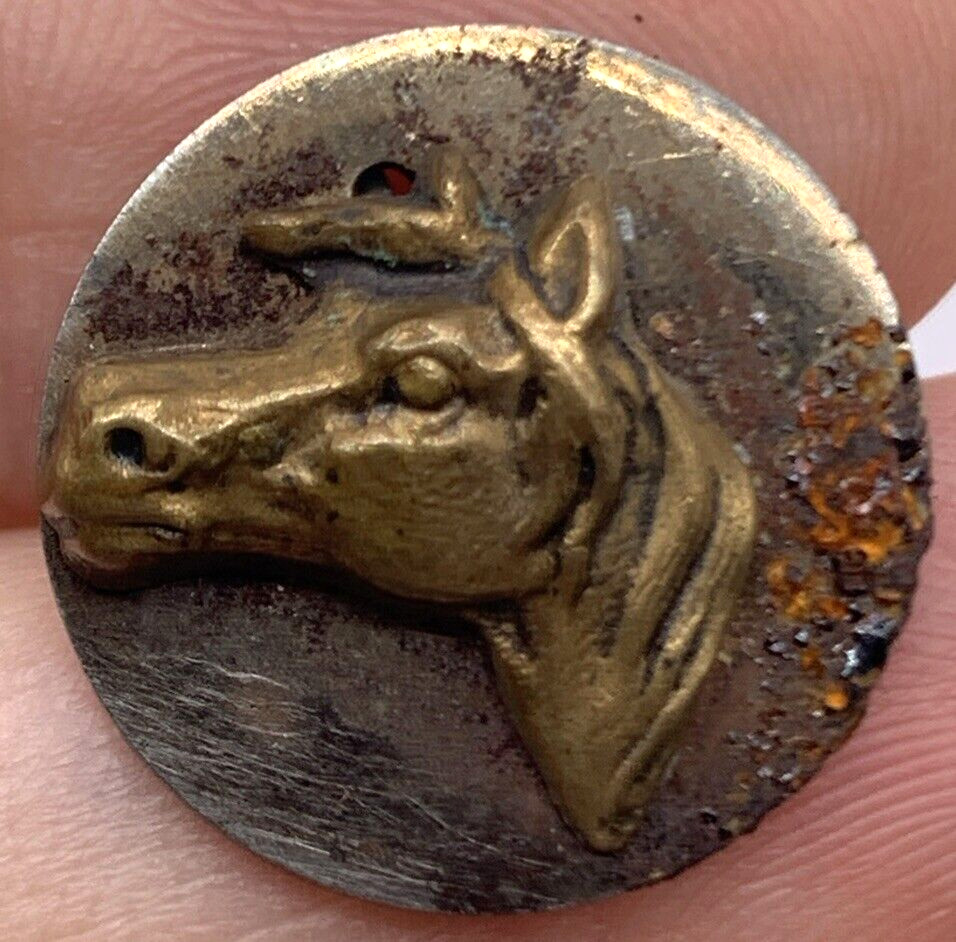 Vtg Horse Head Button Steel Antique