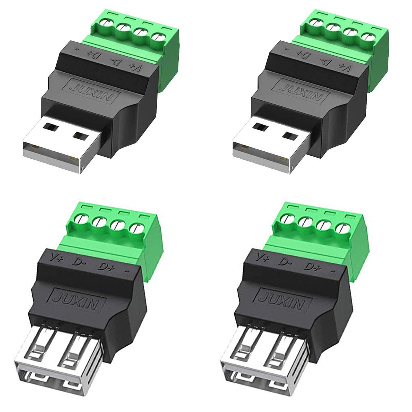 Jienk 4Packs USB 2.0 Type A Male/Female to 4 Pin Screw Terminal Block Connect...