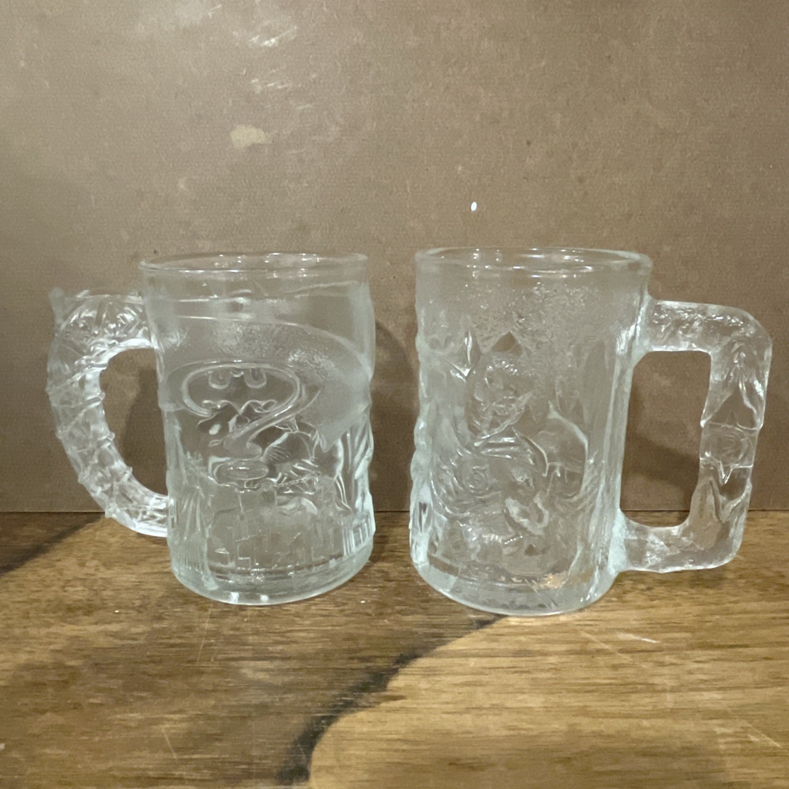 VTG McDonalds Batman Forever 3D Glass Mug Cup Batman And Robin  1990s Set Of 2