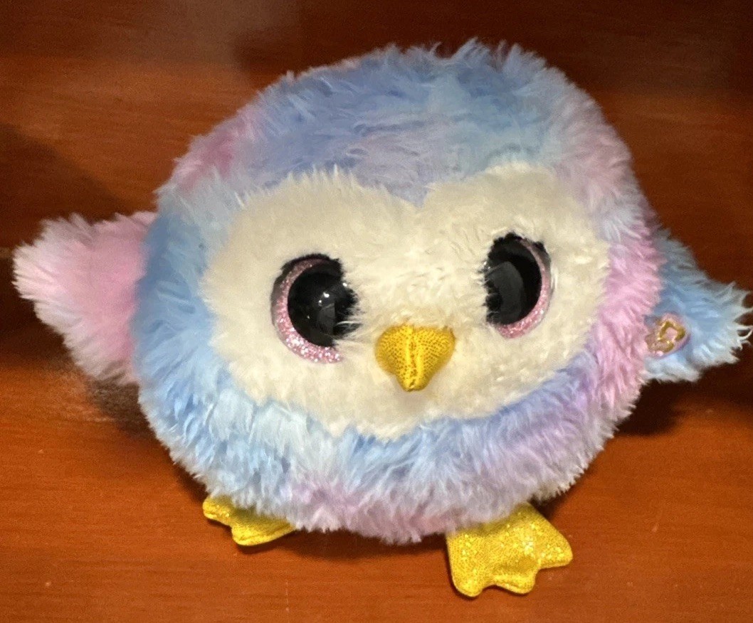 10"L X5"H Multicolored Blue & Purple Big Eyed Animated Musical Owl Plushie