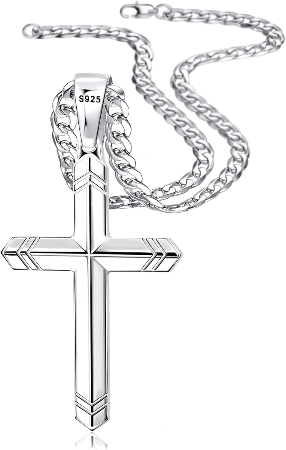 925 Sterling Silver Cross Necklace for Men Women, 5MM Durable Stainless Steel No