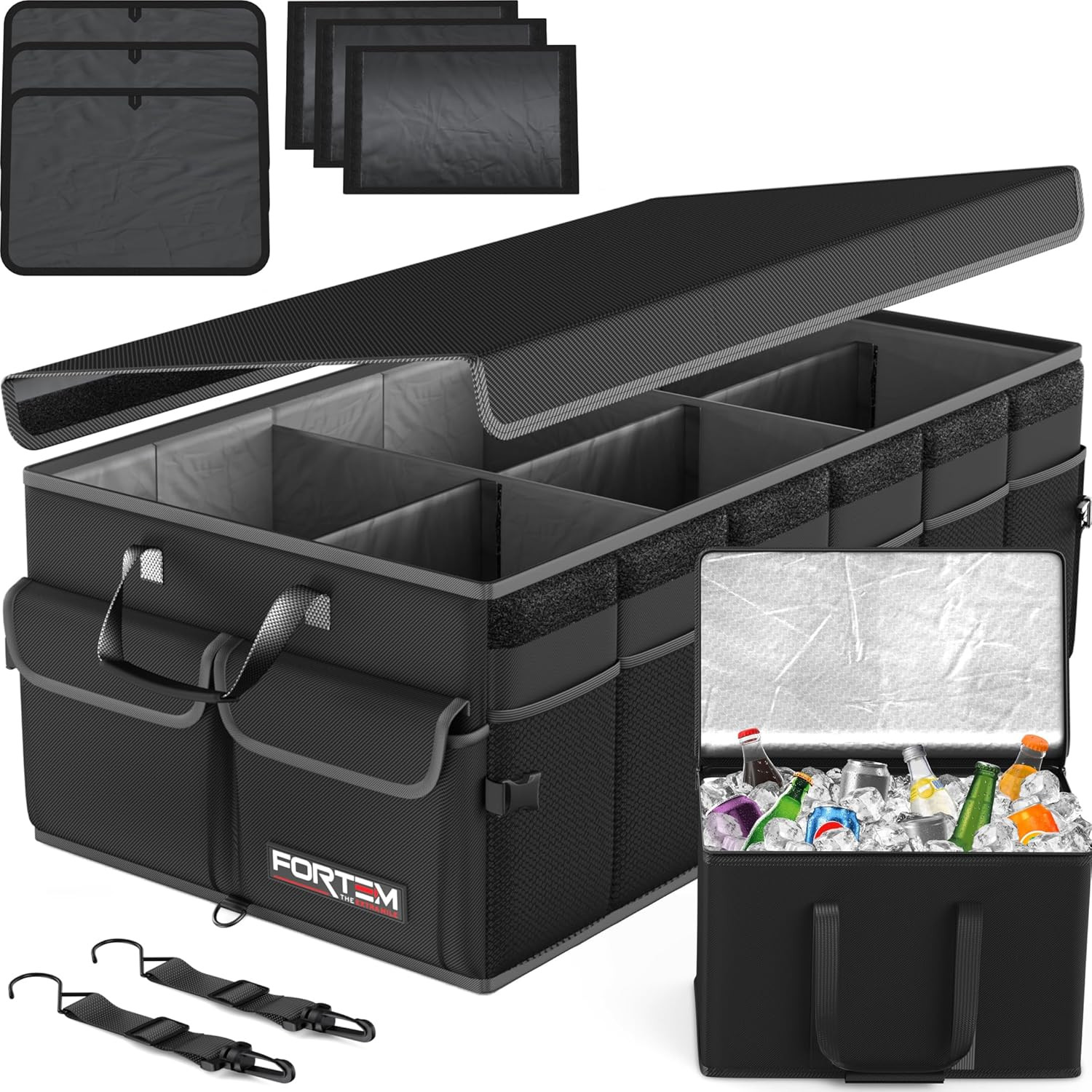 Car Trunk Organizer with Cooler, Collapsible Multi Compartment SUV Organizer, Fo