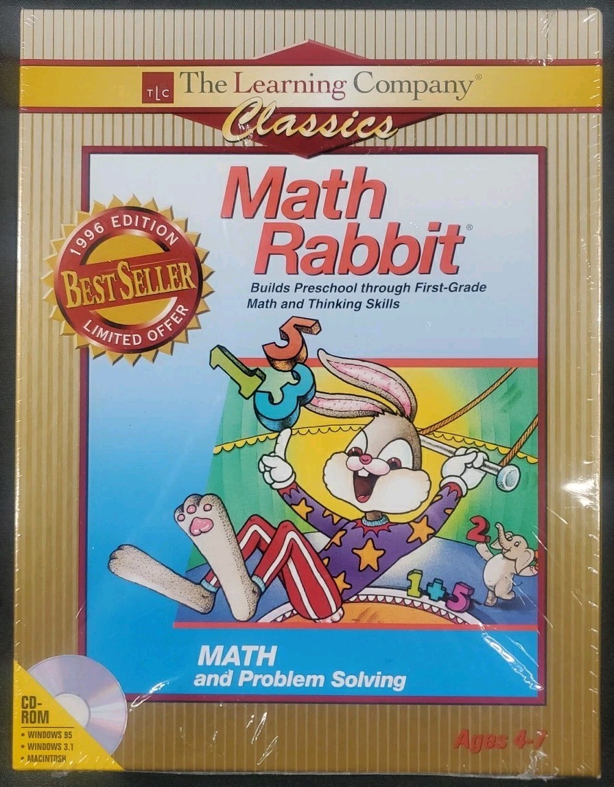 Math Rabbit The Learning Company PC CDROM Windows 95 3.1 Macintosh 1997 **