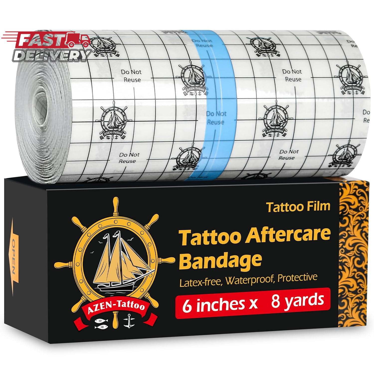 AZEN Tattoo Aftercare Bandage, 6"X 8 Yard, Waterproof Second Skin Cover up Tape,