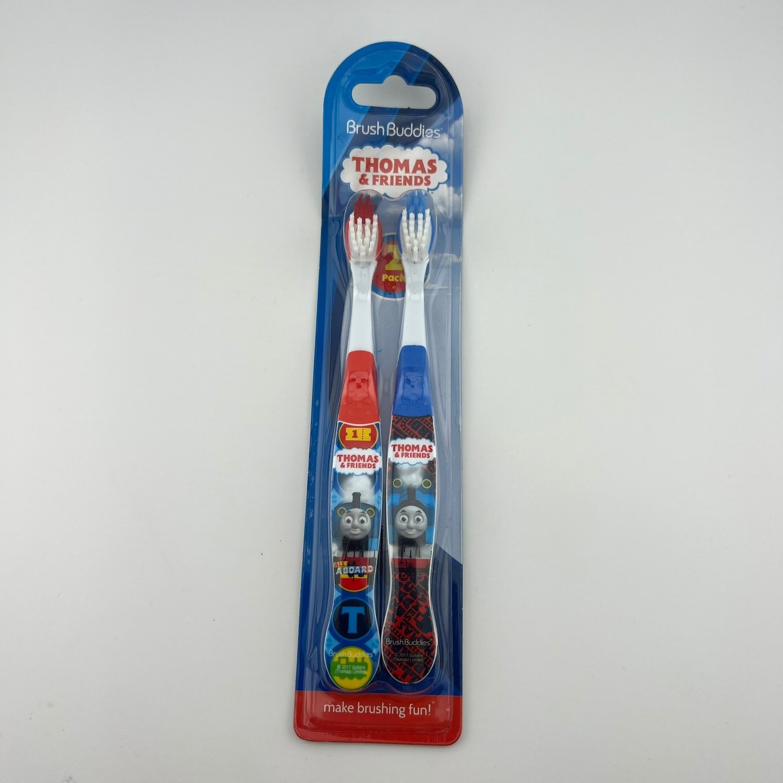 Thomas & Friends Kids Toothbrush 2 Pack Brush Buddies Red Blue Soft Bristles NIP