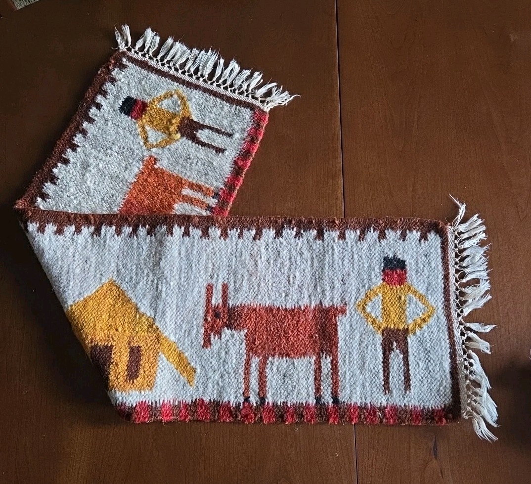 Antique Wool Tapestry Table Runner Folk Art Norway