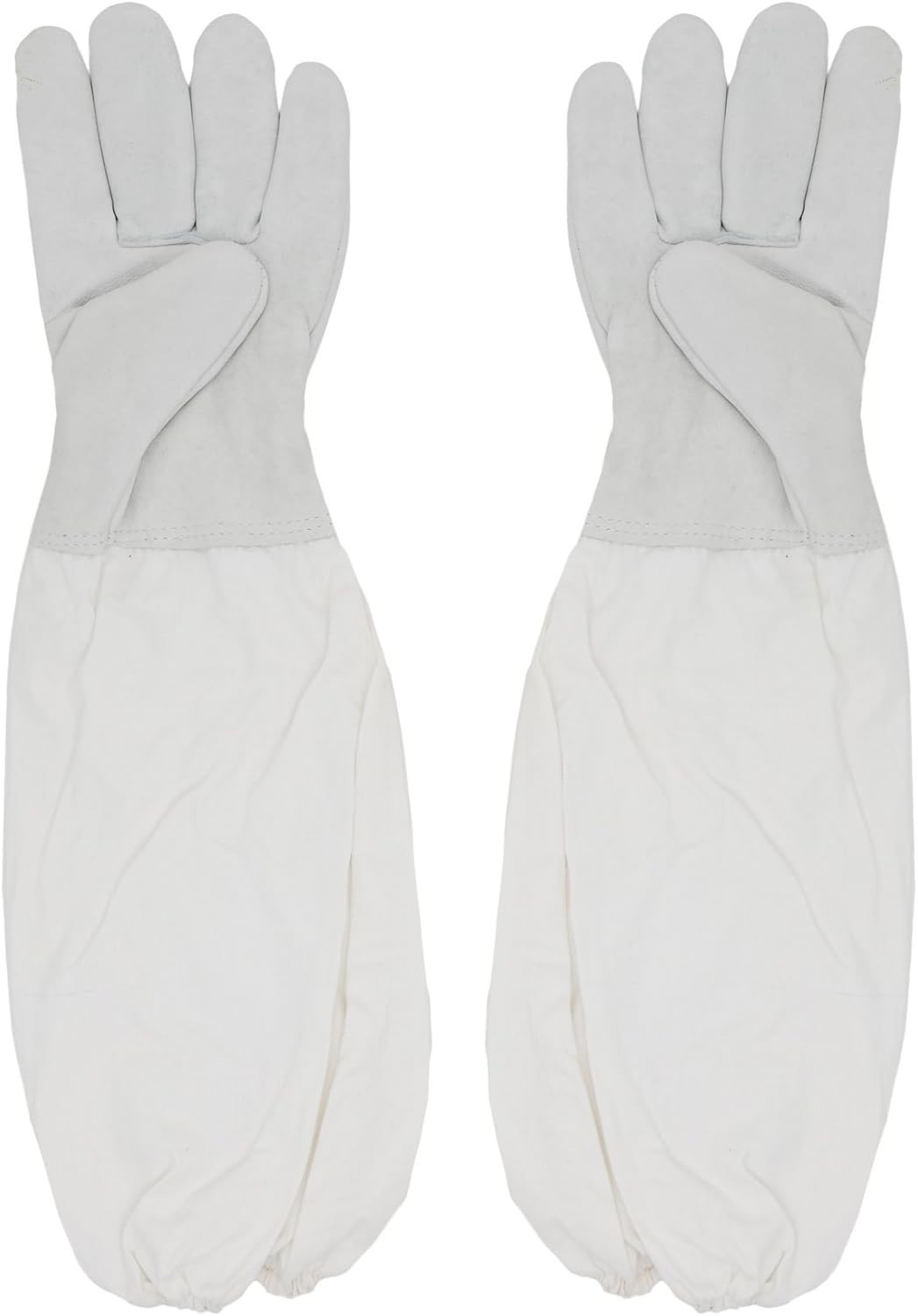 Bee Beekeeping Gloves Premium Goatskin Leather Beekeeper Long Canvas Large White