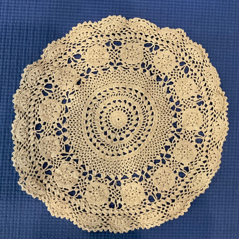 Vintage Handmade crocheted  Doily  beige 10 inch  diameter Retro Cottage Core