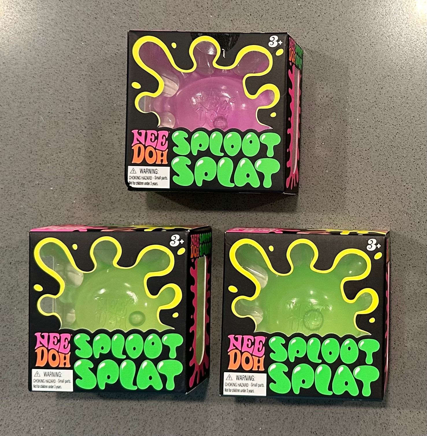 NeeDoh Sploot Splat Stress Ball Set of 3 Pink Green Sploot that Splats - SEALED