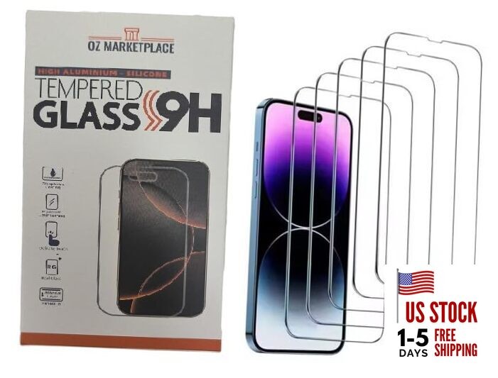 HD CLEAR [5 Pack] Aluminium-Silicone 9H Tempered Glass Screen Protectors for 