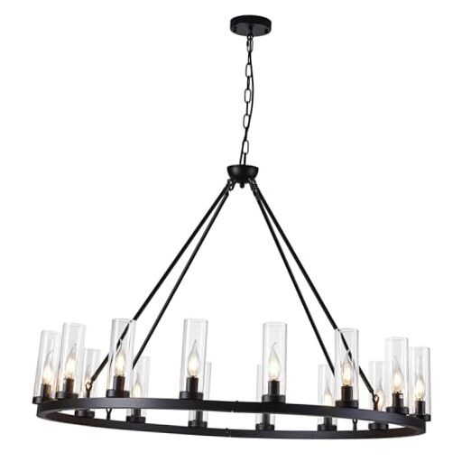 Rustic Industrial Farmhouse 16-Light Chandelier Black Metal 42in-16 Lights