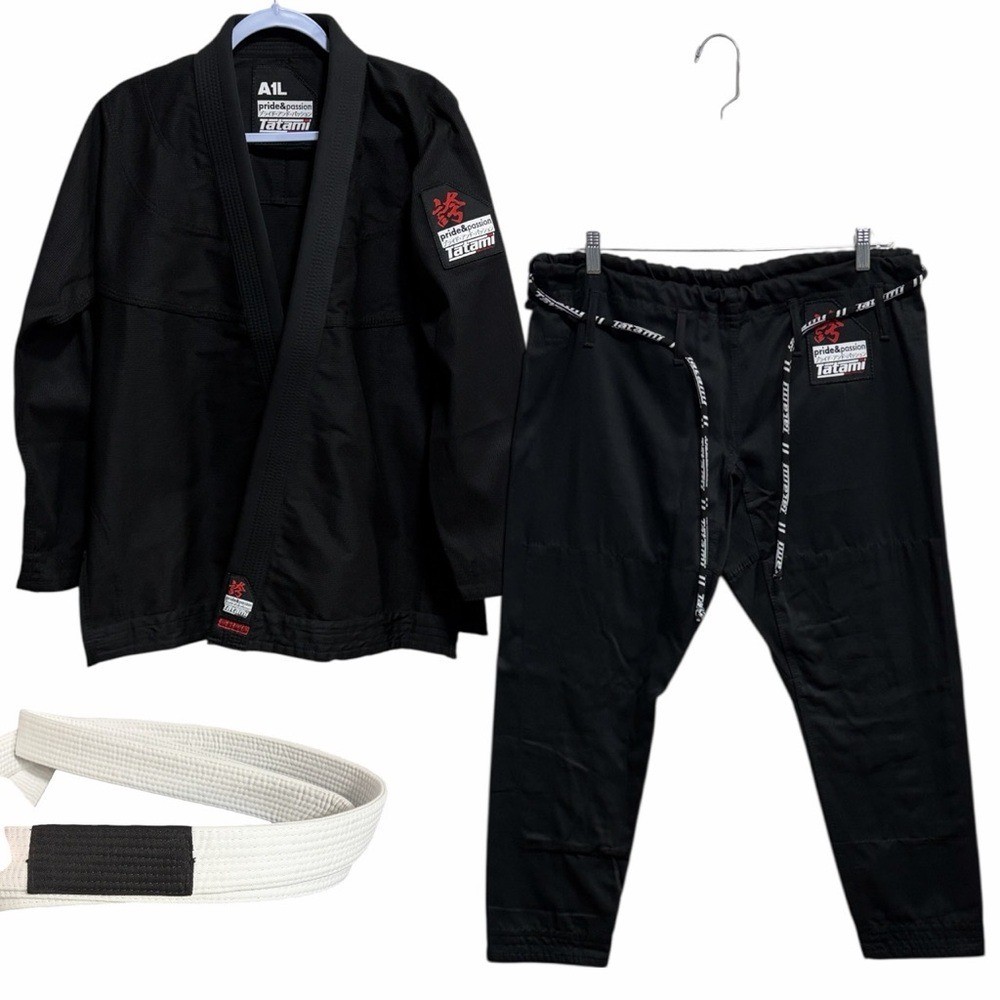 Tatami Fightwear BJJ Gi A1L Black Brazilian Jiu Jitsu Uniform + White Belt NWOT