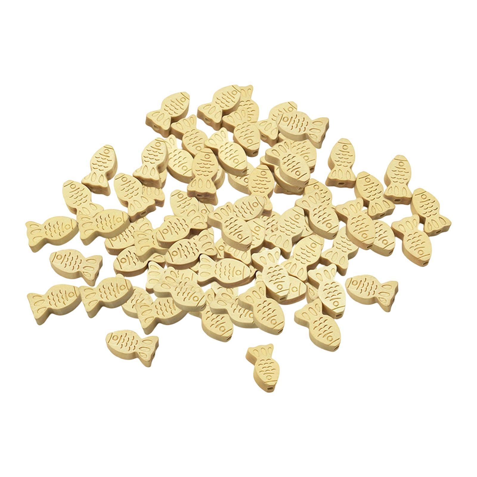 50x Fish Wood Beads Decor Jewelry Findings Supplies Wood Craft Beads for Dangle