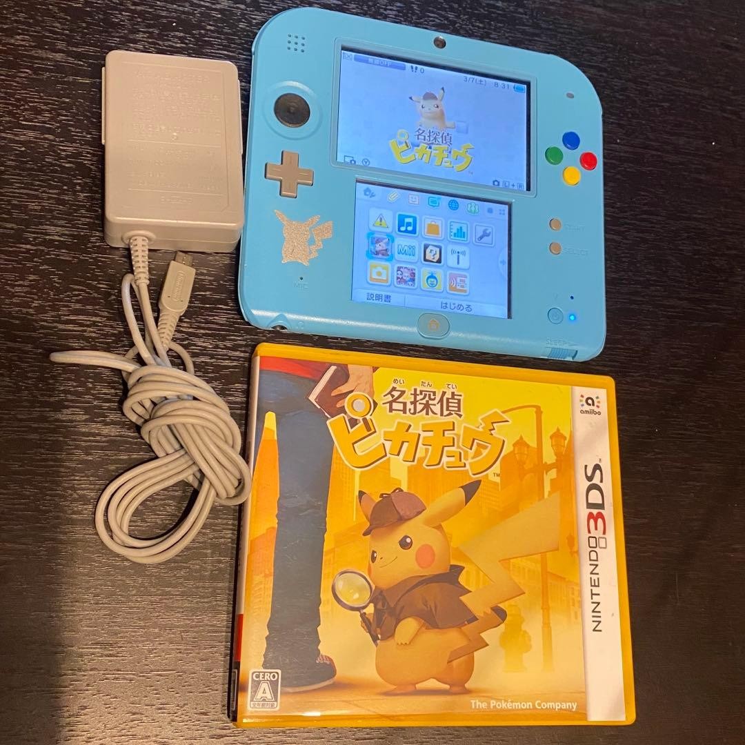 Nintendo 2DS Pokemon Sun Moon Edition Console w/ Charger Detective Pikachu #18