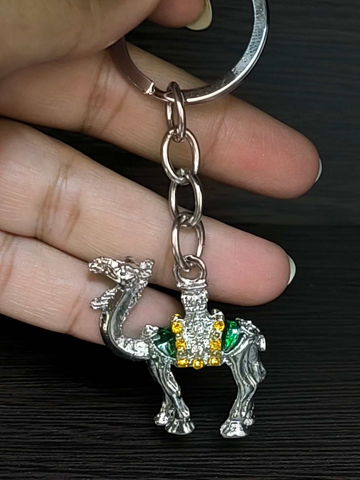 Camel Keychain Rhinestone Green Crystal Metal Key Ring Bag Charm Souvenir Gift