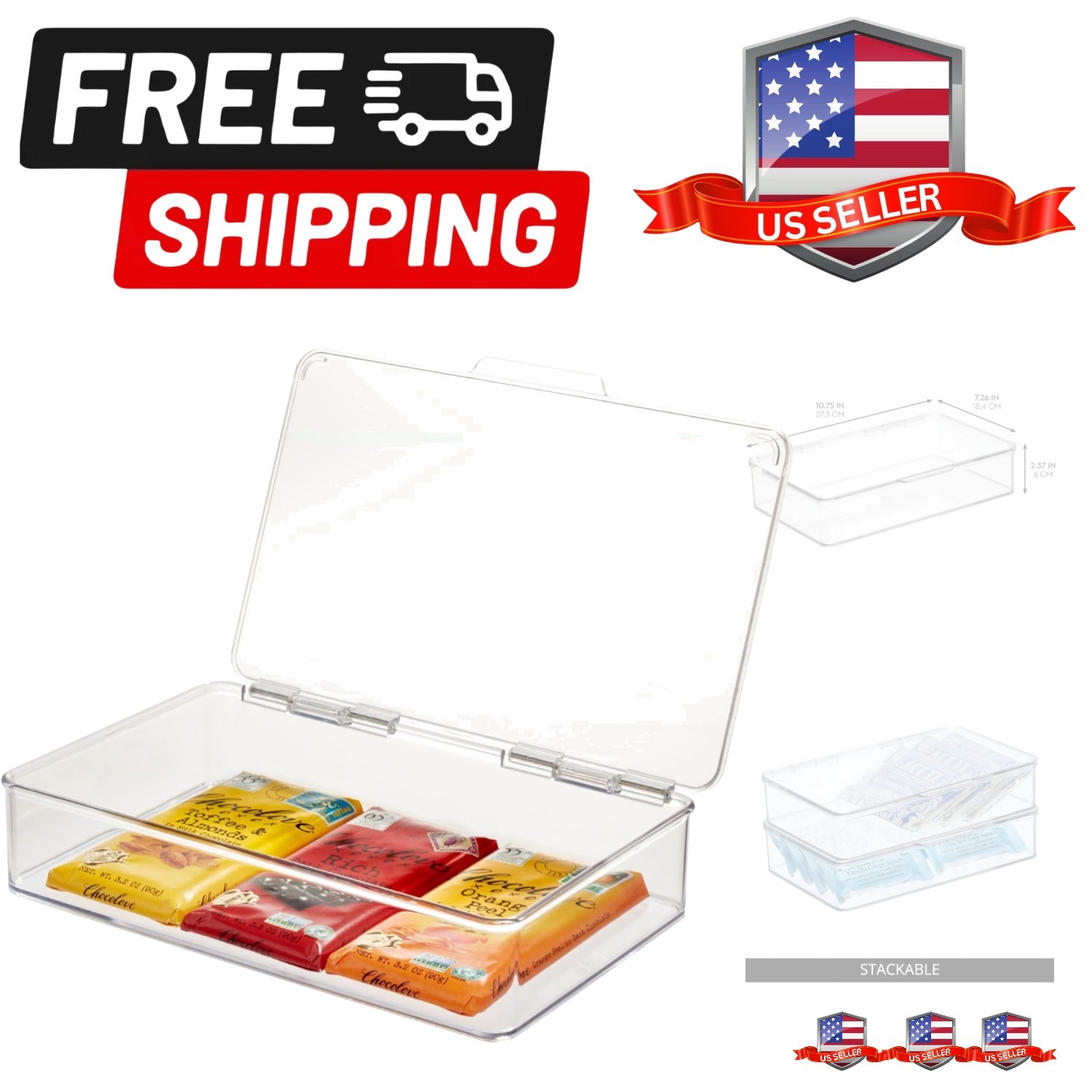 Kitchen Binz BPA-Free Plastic Stackable Organizer Box with Lid - 7.26" x 10.7...