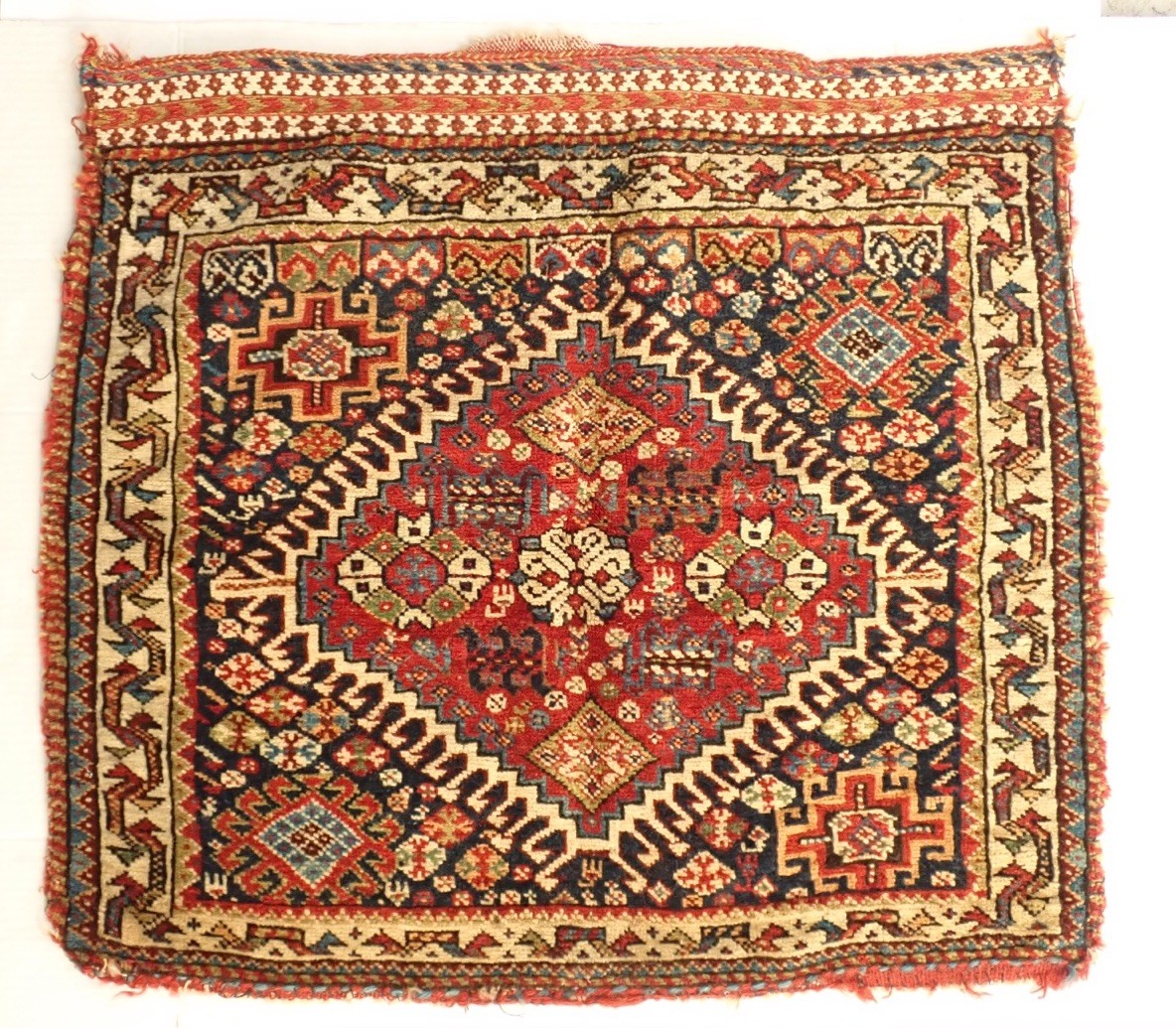 Quasqai Bagface Wool Antique Handknotted 28x25” Middle Eastern Textile