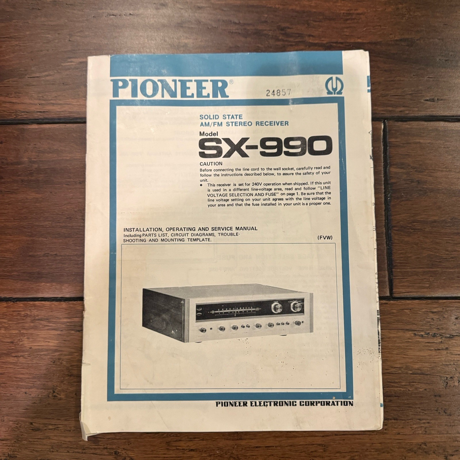 PIONEER SX-990 ORIGINAL OPERATING MANUAL  WITH PARTS LIST, NO SCHEMATIC