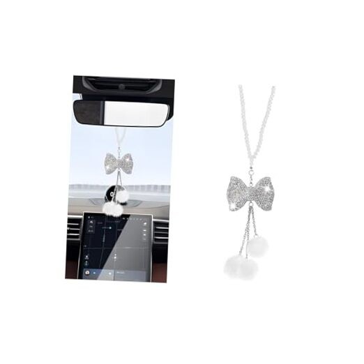 Bling Car Rear View Mirror Hanging Accessories, Crystal Rhinestone White
