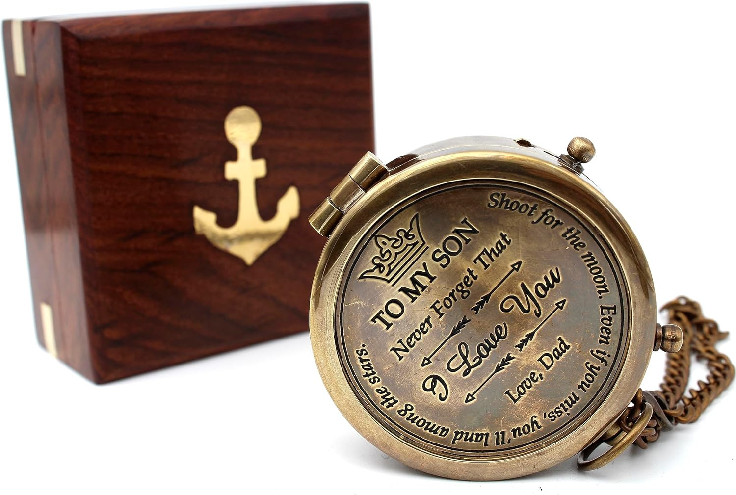 Brass Compass with Wooden Case | Engraved Compass from Mom to Son | Graduation G