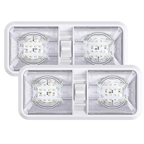  2 Pack RV LED Ceiling Double Dome Light Fixture with ON/Off Switch Interior 