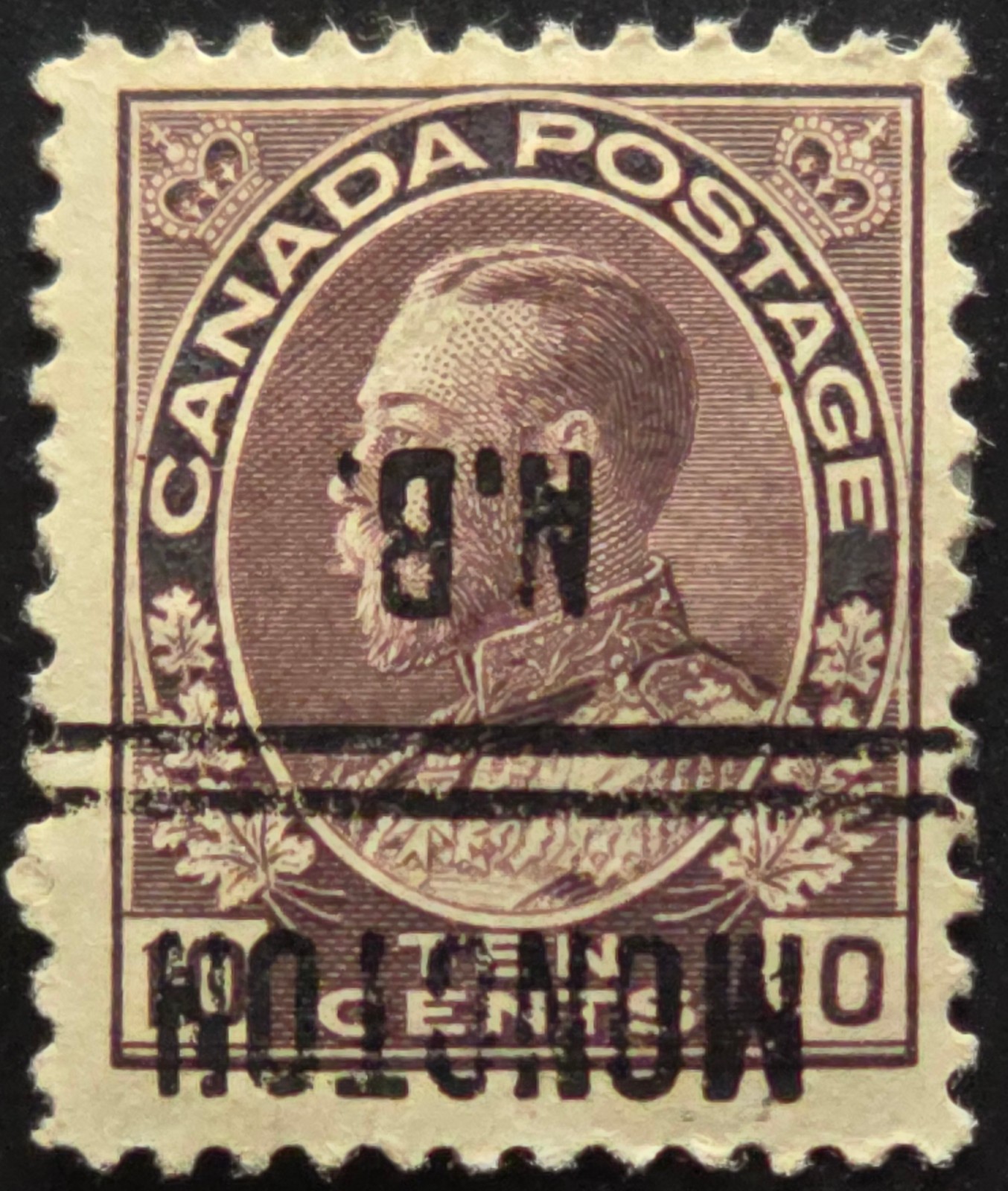 Canada King George V "Admiral" Issue – 10 Cents – Moncton, N.B. Town Precancel
