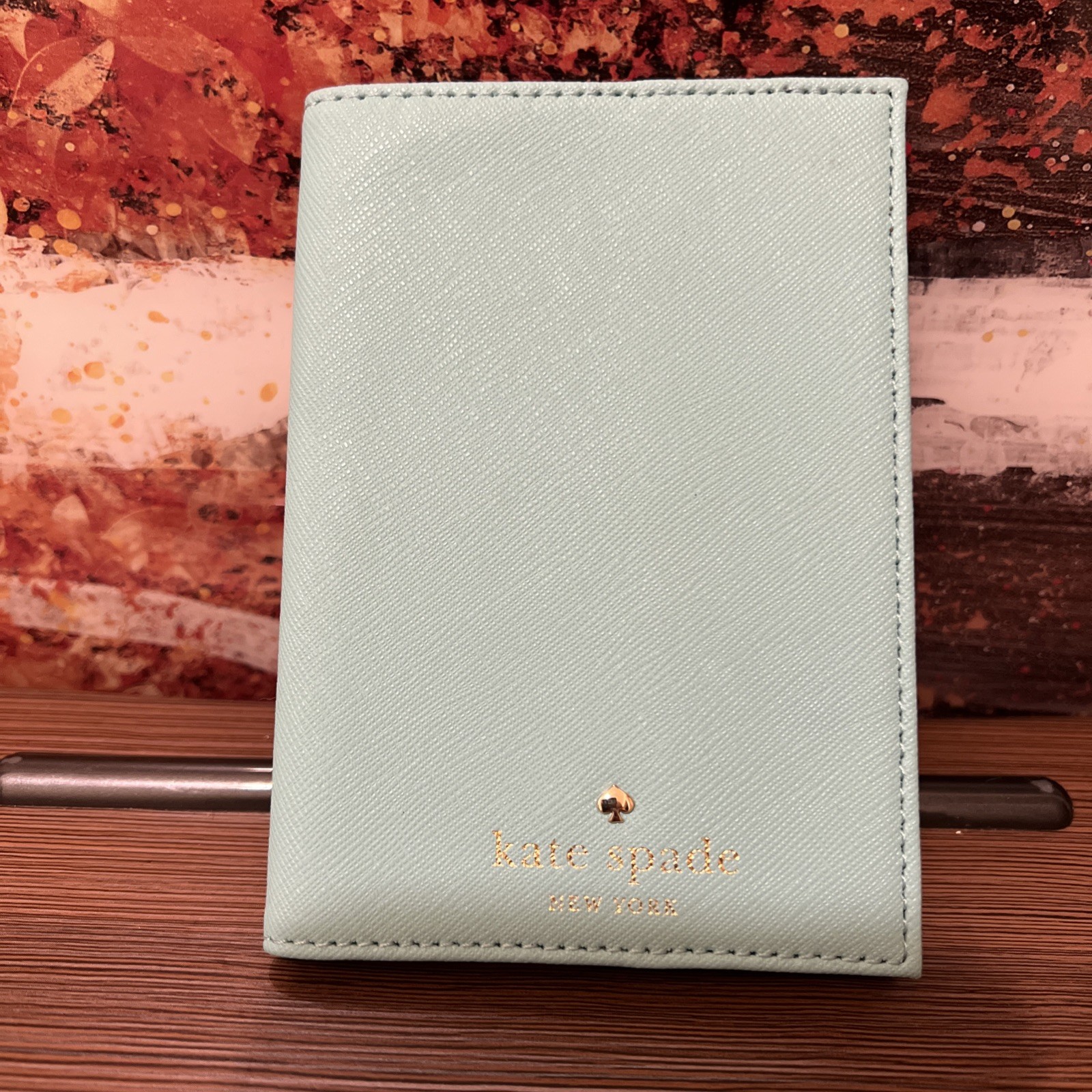 Kate Spade New York Aqua Blue Saffiano Leather Passport Holder NWOT 