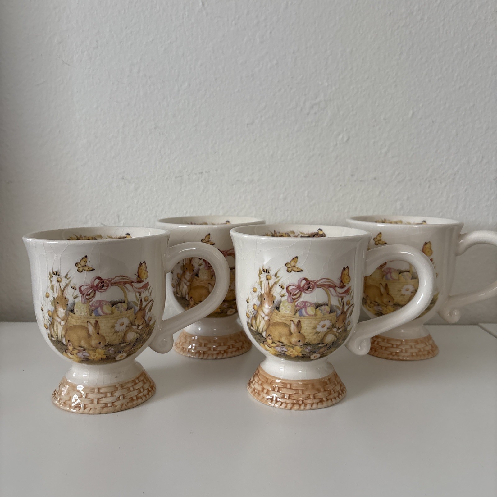 Susan Winget Bunny Basket Easter Spring Coffee Mugs Set of 4 Cracker Barrel
