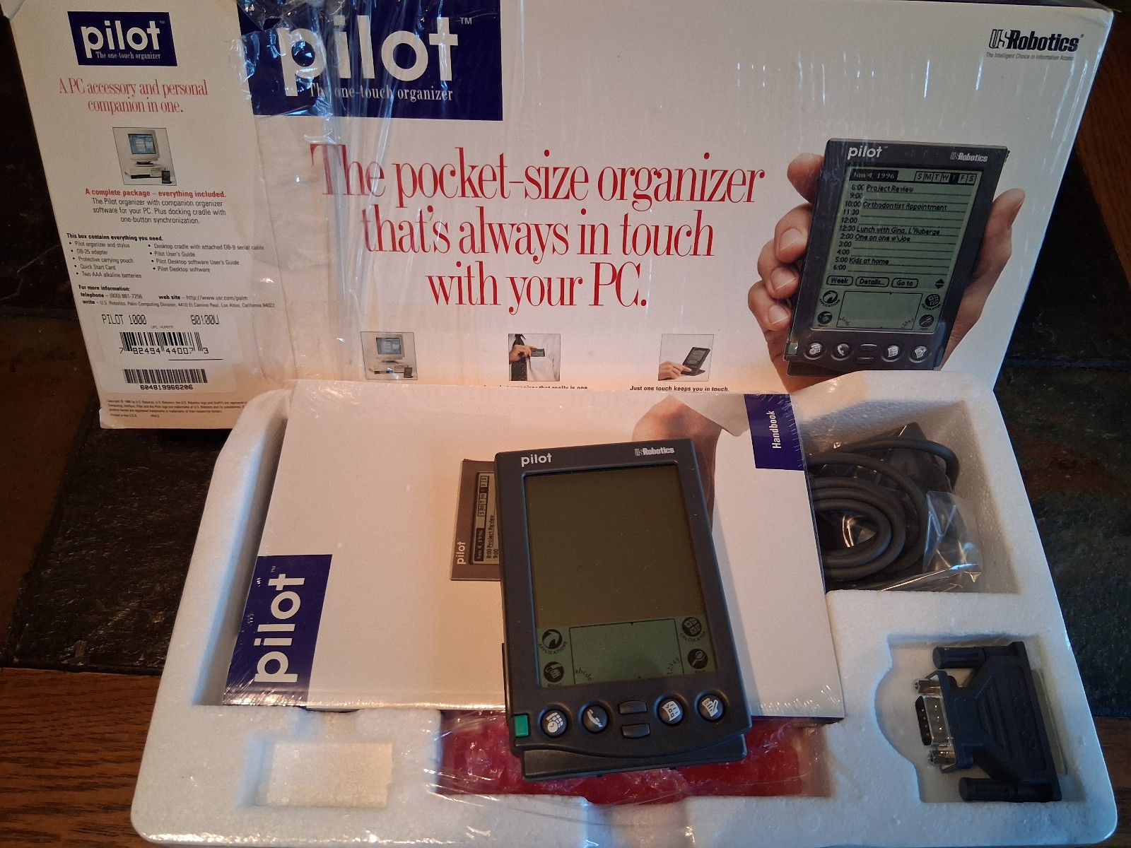 Palm Pilot 1000 First Gen U.S. Robotics PDA Organizer + 1 MB Memory Upgrade