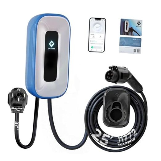 EV Charger Level 2，50 Amp/240V Charge Station, NEMA14-50 Plug or Hardwired